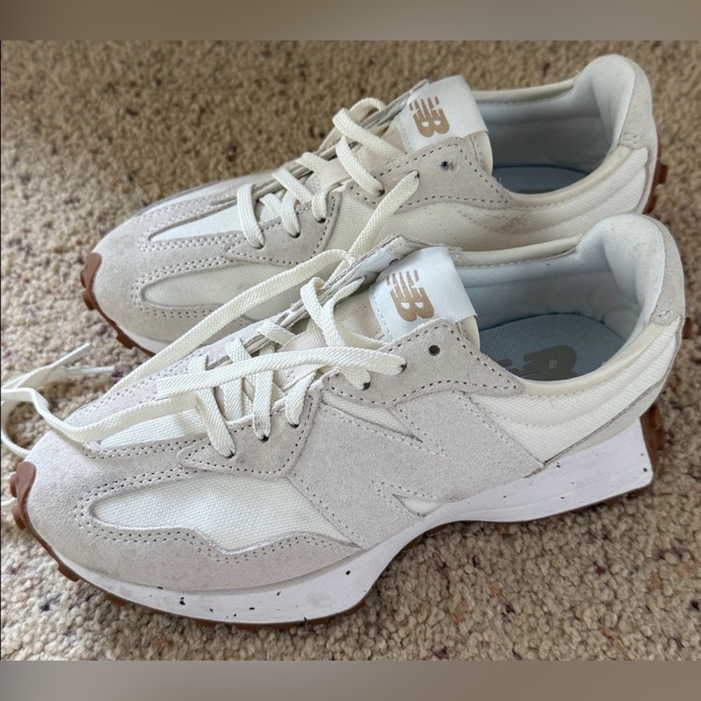 New Balance 327 Off-White and Tan Sneakers